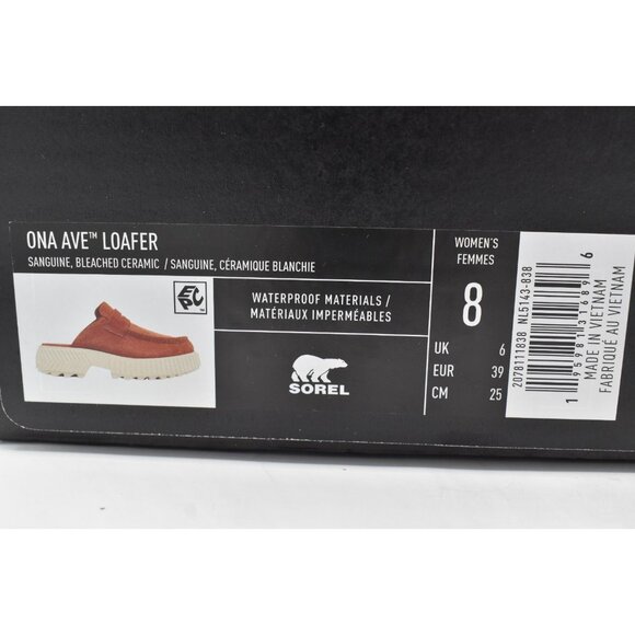 Sorel Women Size 8 ONA AVE Sanguine Red Bleached Ceramic Slip On Loafers Shoes - Picture 12 of 12